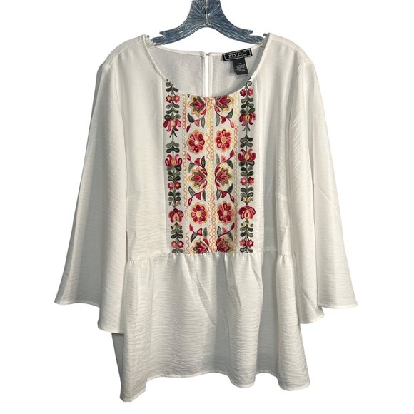 NYCC Womens 2X White Blouse With Floral Embroidery - Picture 8 of 8